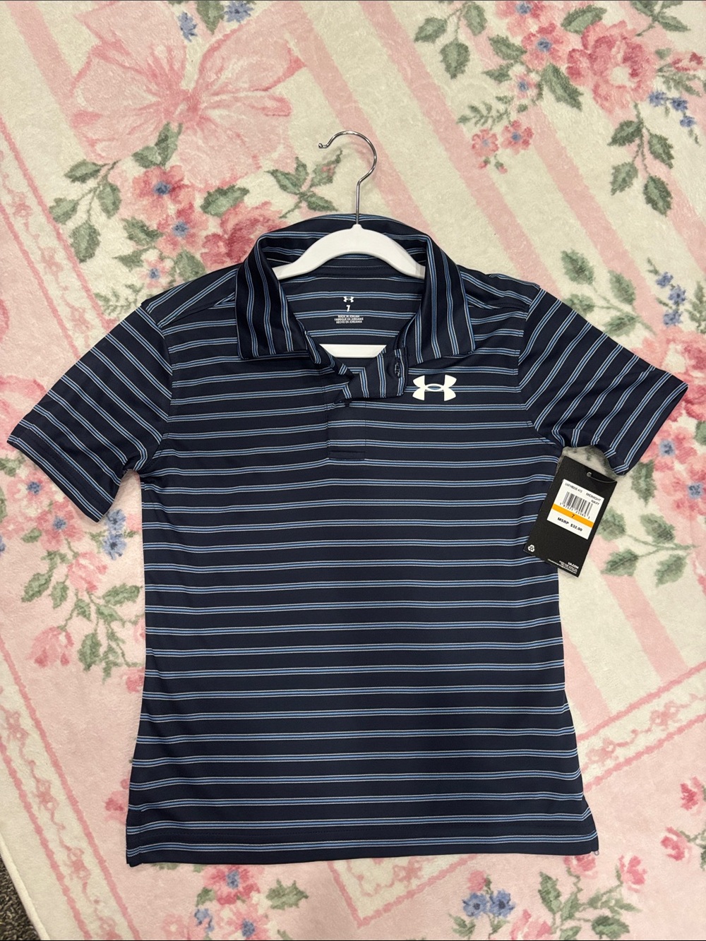 Boys Under Armour Navy & Light Blue Striped Performance Polo